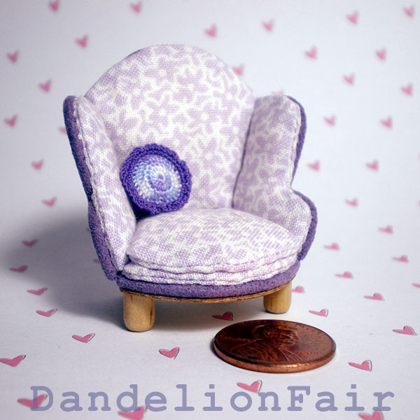Dollhouse Chair Half Scale 1/24 - Lavender Floral Print