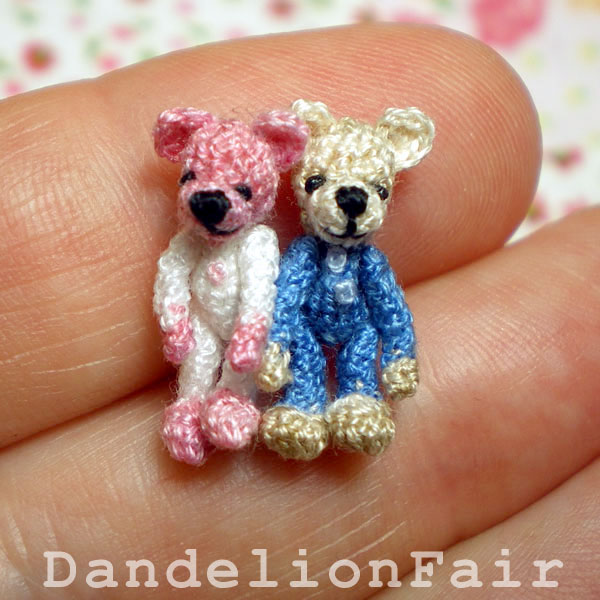 Tiny Sweethearts - Pair Of Miniature Crocheted Bears